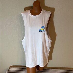 White Sleeveless Top with Palm Tree Design